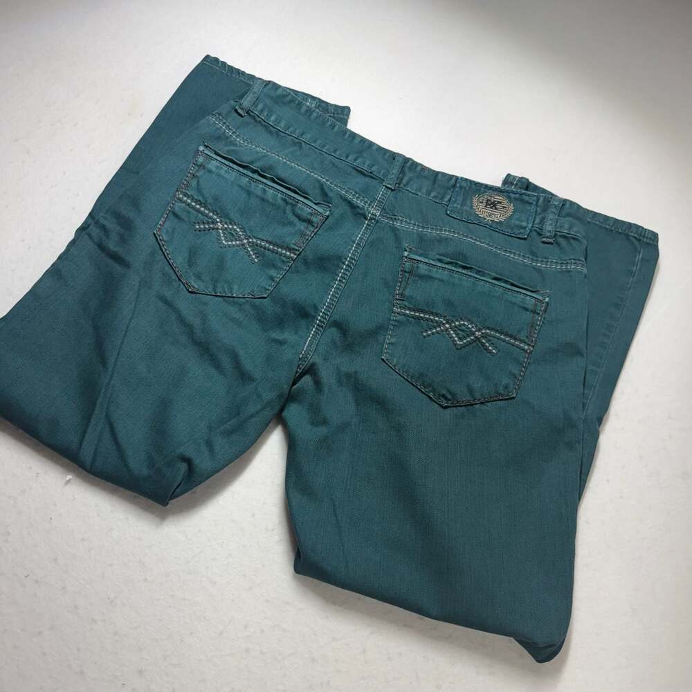 Platini Men's Teal Green Cotton Pants Size 36/30 Embroidered Back Pockets